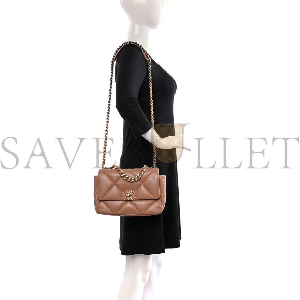 CHANEL MASTER LAMBSKIN QUILTED MEDIUM CHANEL 19 FLAP BROWN AS1160 (26*16*9cm)